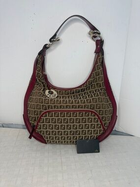 Fendi Zucchino Chef Hobo Shoulder Bag in red